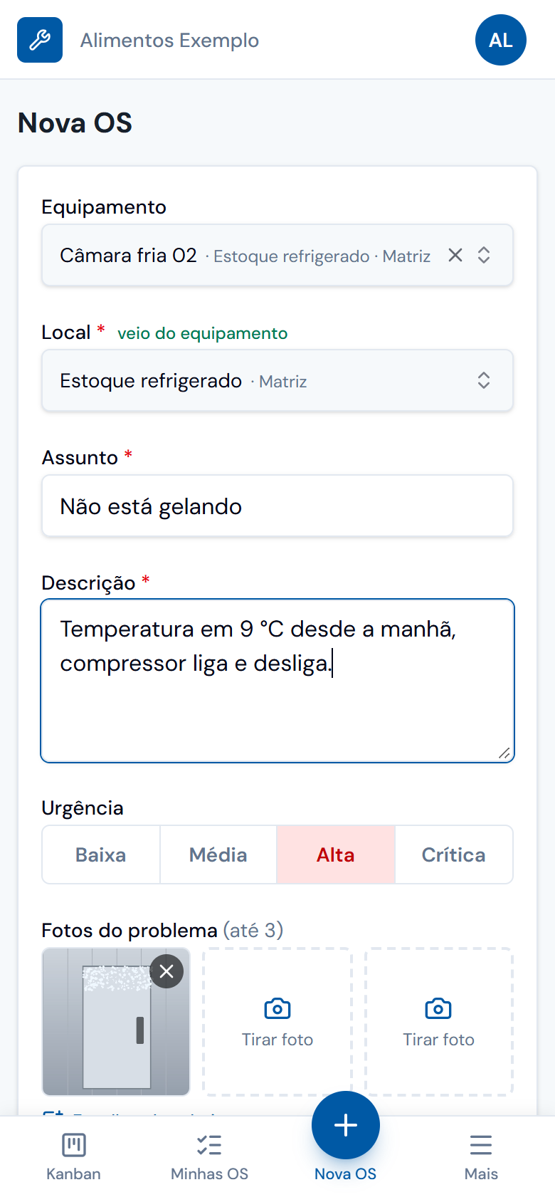 Abertura de OS no celular